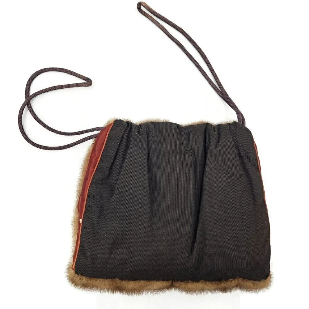 Vintage Brown Mink Muff Handwarmer Zippered Purse